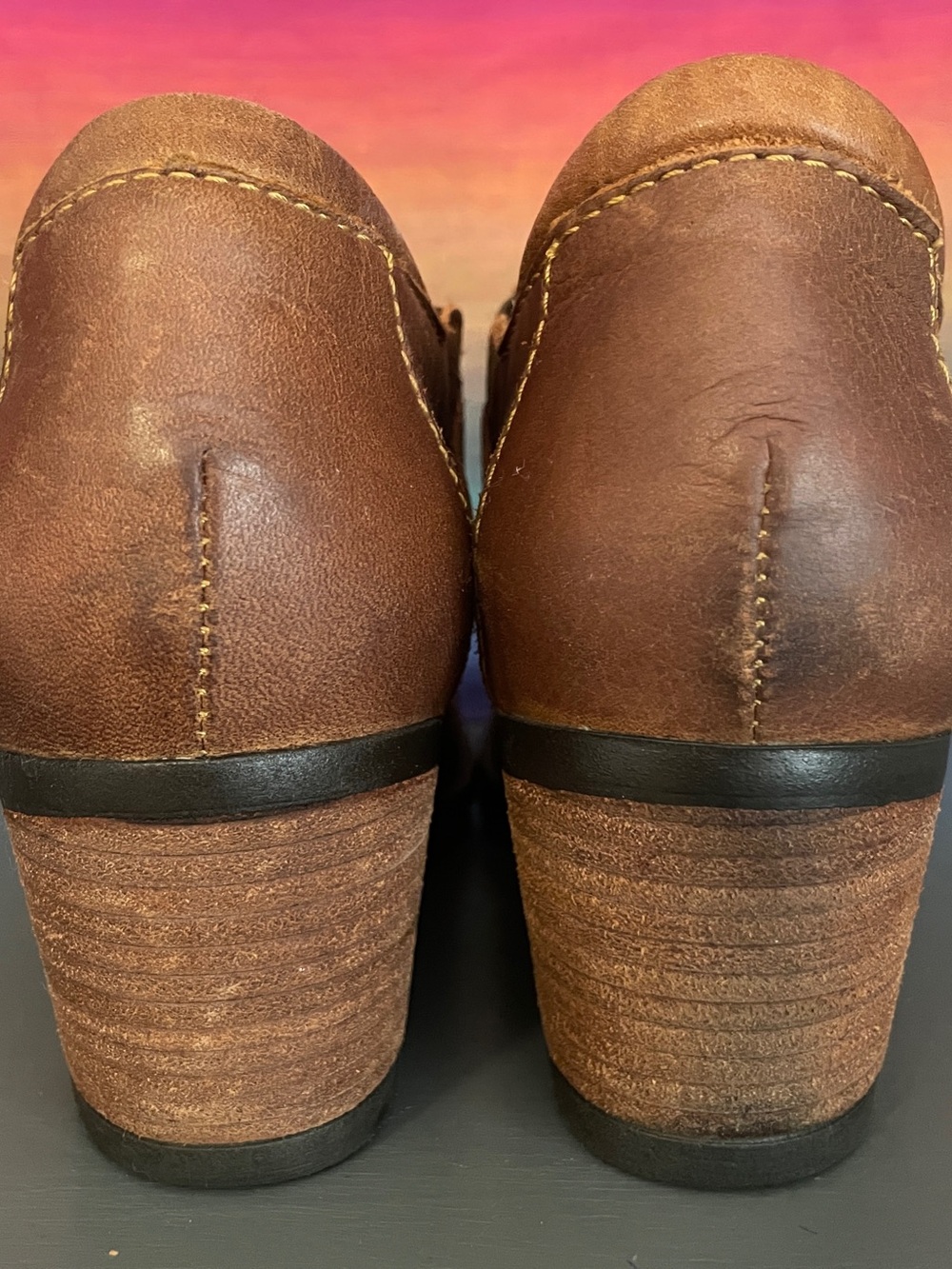 Born Nyssa Cognac Leather Ankle Booties Opanka Harness Comfort Heel 8.5 - Picture 6 of 11